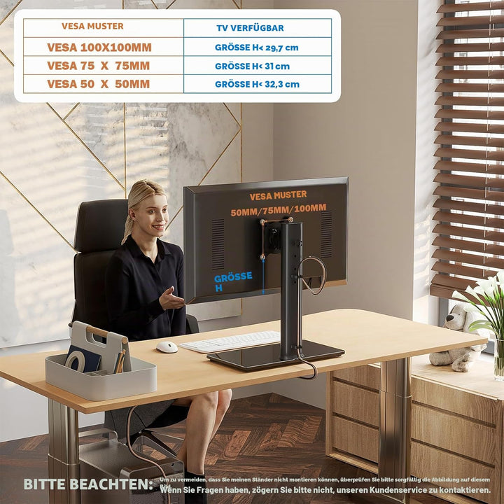 Einzelner LCD-Computer-Monitorständer, freistehend, für 33 cm bis 81,3 cm grosse Bildschirme mit Dre