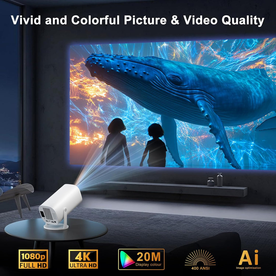 Mini Beamer 4K Full HD 1080P, Projektor Tragbarer mit WiFi 6 und Bluetooth 5.4, Beamer Klein Project