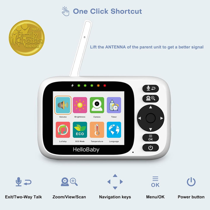 HelloBaby Babyphone mit Kamera, ferngesteuertes Schwenk-Neige-Zoom Video Babyphone und 3,2&