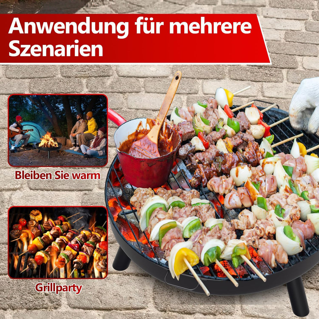 Feuerschale 80 cm, Feuerstelle Garten mit Griffen und Abnehmbaren Beinen,Feuerschale Edelstahl Tragb