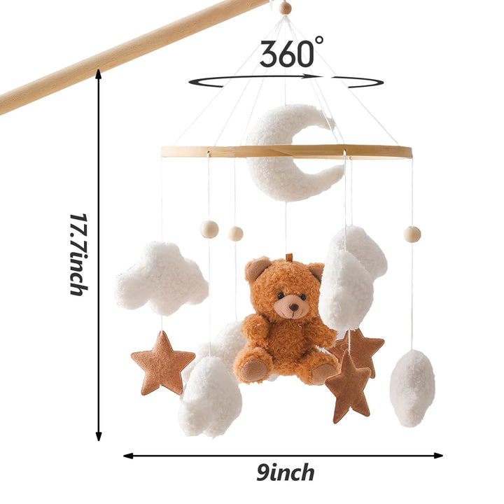 Herfair Mobile Baby Bettglocke mit Teddybär Hölz Mädchen Hängende Mobile Windspiel für Babybett Kind