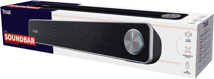 Trust Arys Soundbar, PC Lautsprecher, USB Betrieb, 12 W Spitzenleistung, 3,5 mm AUX Anschluss, Compu