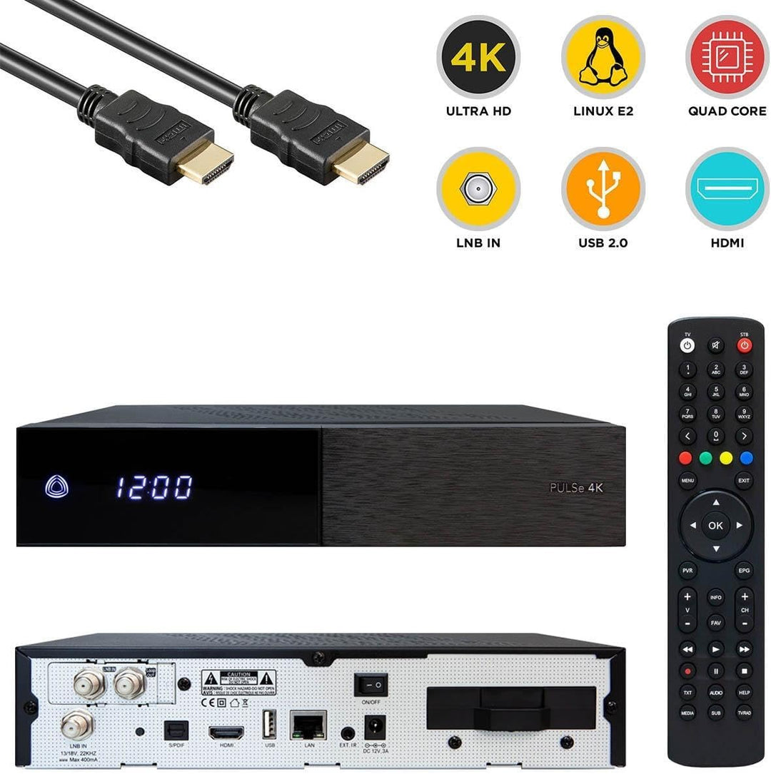AB Pulse 4K UHD Sat Receiver (2X DVB-S2X Sat, Linux E2, PVR, H.265, HDR10, Ultra HD 2160p, 2 GB RAM