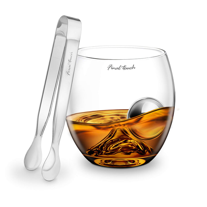Final Touch Stainless Steel Edition On The Rocks Drinking Glass Set - Whiskyglas Glas und Eiskugel S
