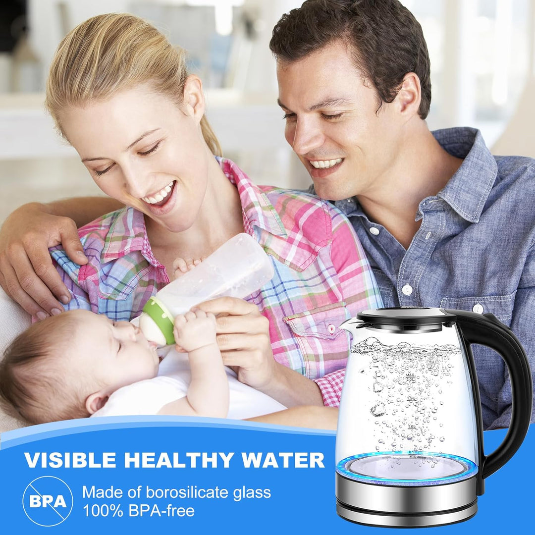 Glas Wasserkocher 2,0 liter, 2300w, BPA-frei, LED Beleuchtung, Schnelles Kochen,Wasserkocher aus Bor
