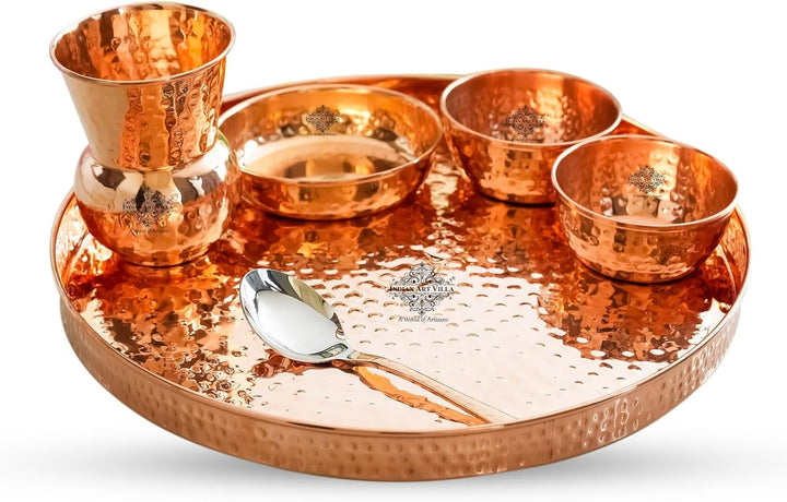 IndianArtVilla Thali/Dinner-Set, handgefertigt, reines Kupfer, 8 Stück