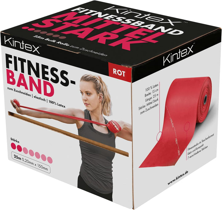 Kintex Fitnessband Bulk Rolle 25m, verschiedene Stärken, Gymnastik-Band, Widerstands-Band Rot