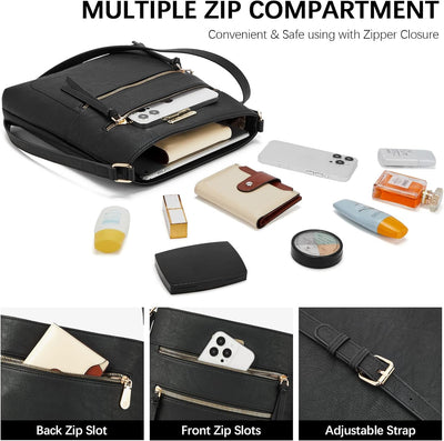 BOSTANTEN Damen Handy Umhängetasche Mittel, PU Leder Crossbody Schultertasche, Reissverschlusstasche