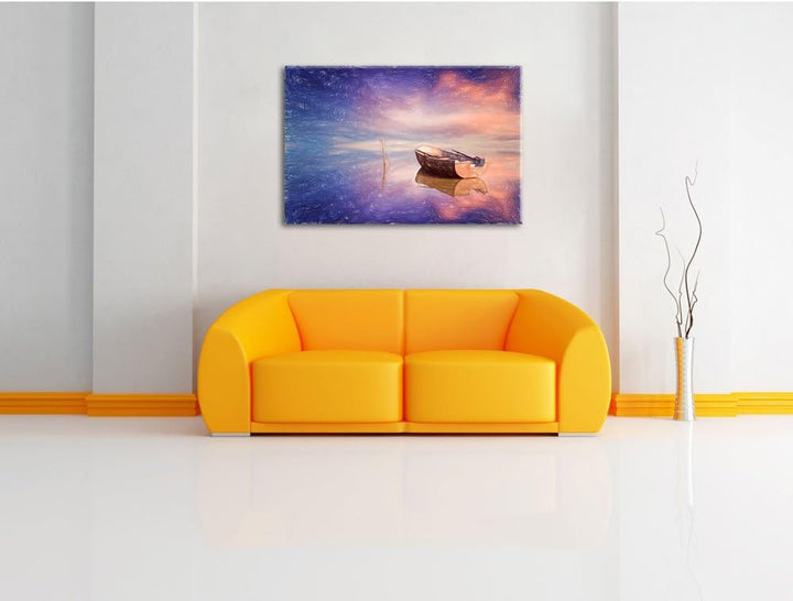 Pixxprint Einsames Boot auf See als Leinwandbild/Grösse: 100x70 cm/Wandbild/Kunstdruck/fertig bespan