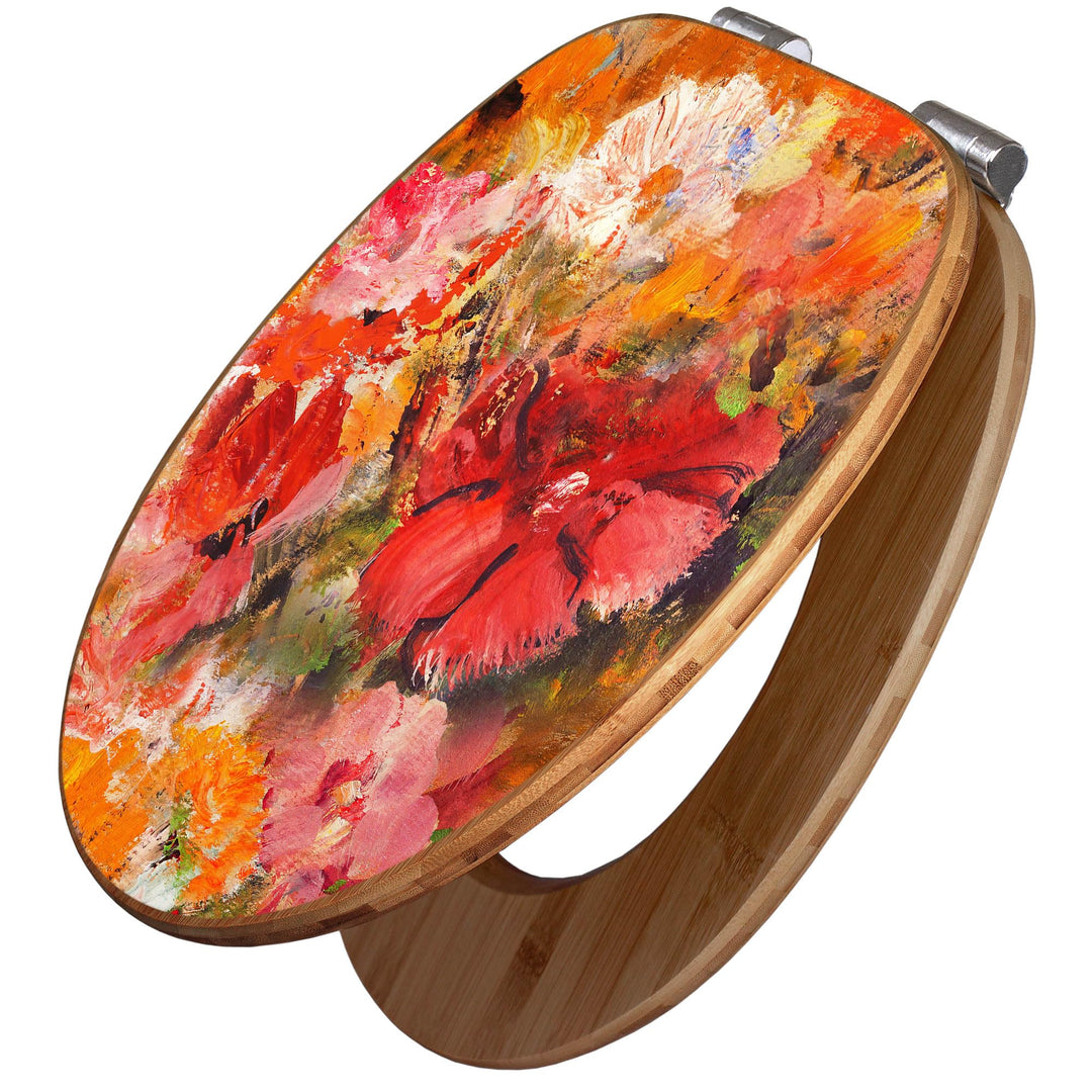 banjado® Design WC Sitz Bambus Absenkautomatik mit Motiv Fallende Blumen/Toilettendeckel mit Absenka