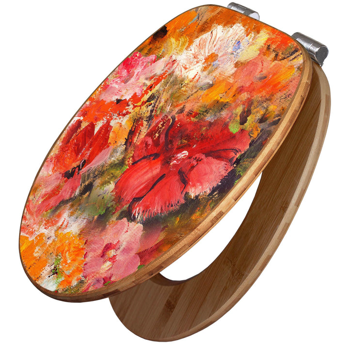 banjado® Design WC Sitz Bambus Absenkautomatik mit Motiv Fallende Blumen/Toilettendeckel mit Absenka