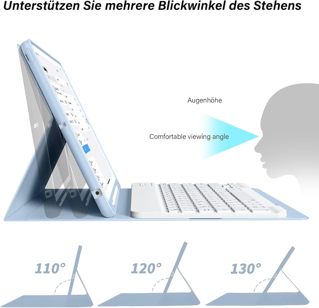 Tastatur Hülle für iPad 10,2 Zoll 9/8/7 Gen 2021/2020/2019, Blau, Blau
