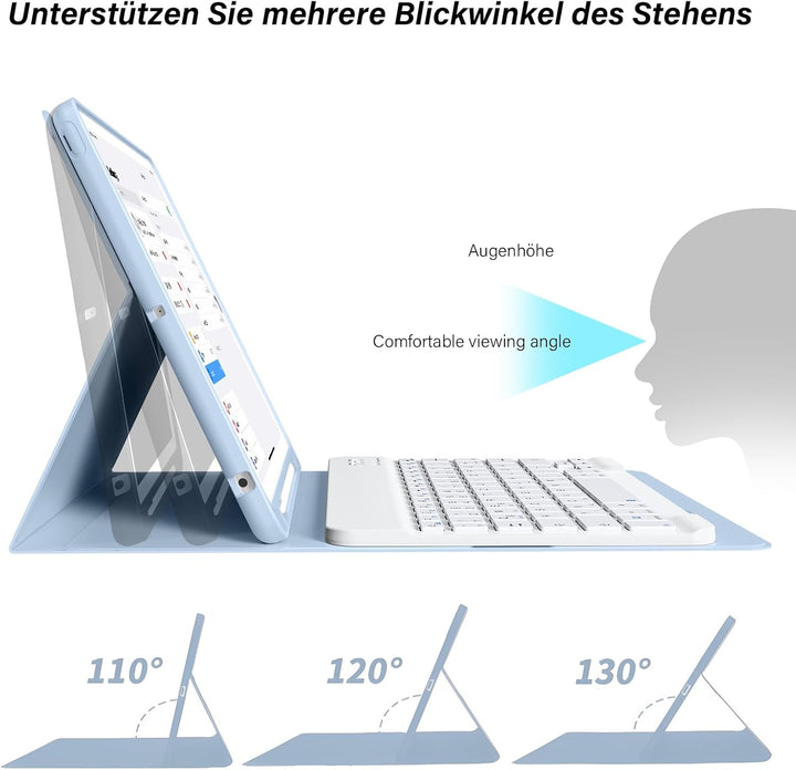Tastatur Hülle für iPad 10,2 Zoll 9/8/7 Gen 2021/2020/2019, Blau, Blau