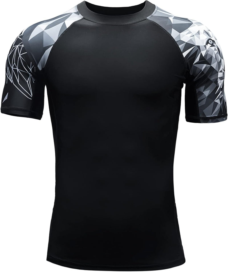 HUGE SPORTS Herren Kurzarm Splice Skins Rashguard Shirt Schwimmshirt Rash Vest für Schwimmen Surfen