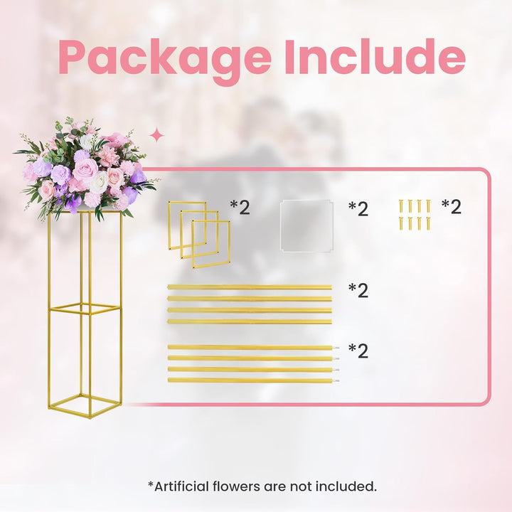 YALLOVE 2 Stück 80cm Metall Blumenständer Gold Mittelstücke Vasen Stand mit Klaren Acrylplatten, Geo