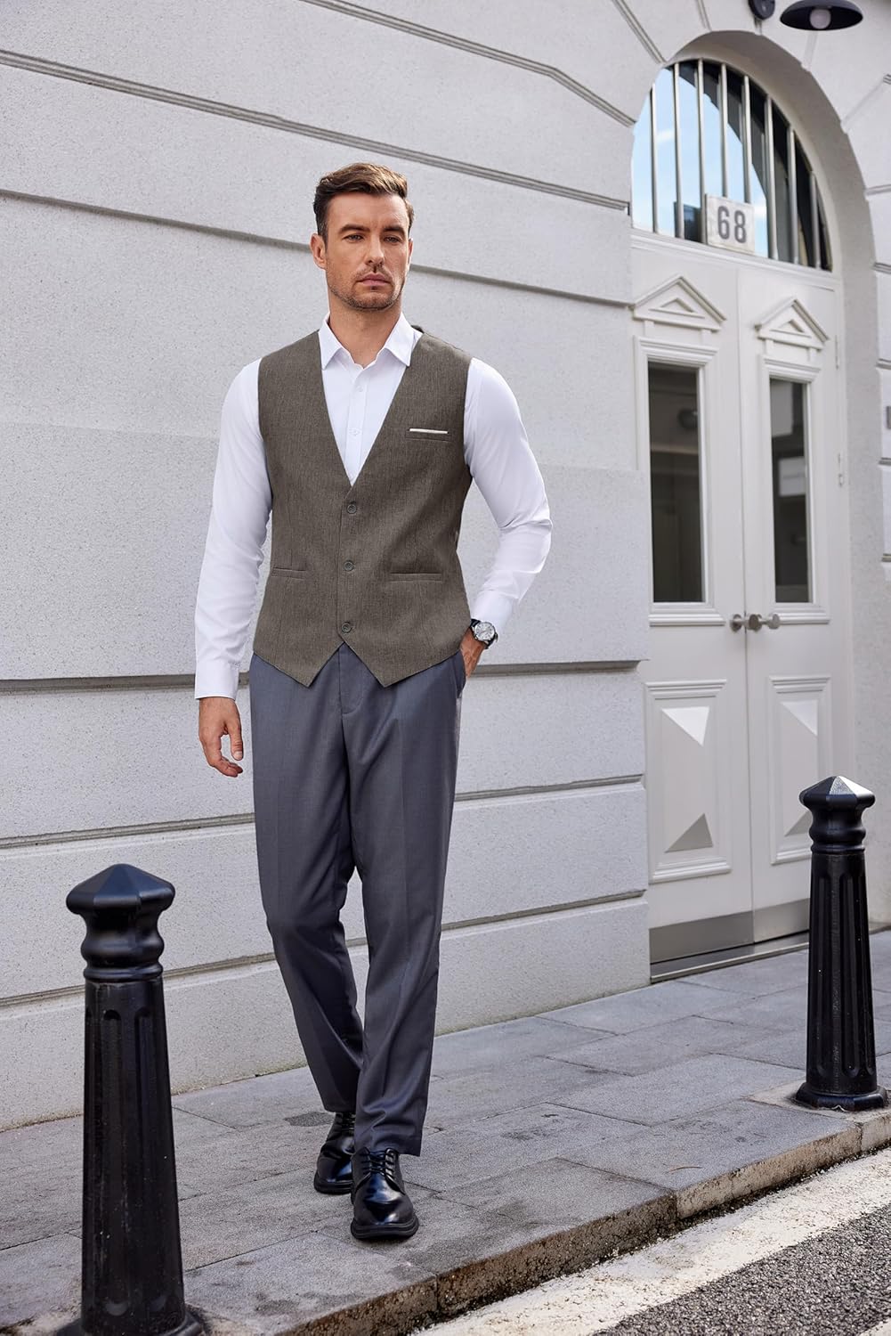 COOFANDY Weste Herren Anzug mit Taschen Anzugweste Gilet Casual Hochzeitsweste V-Ausschnitt Business