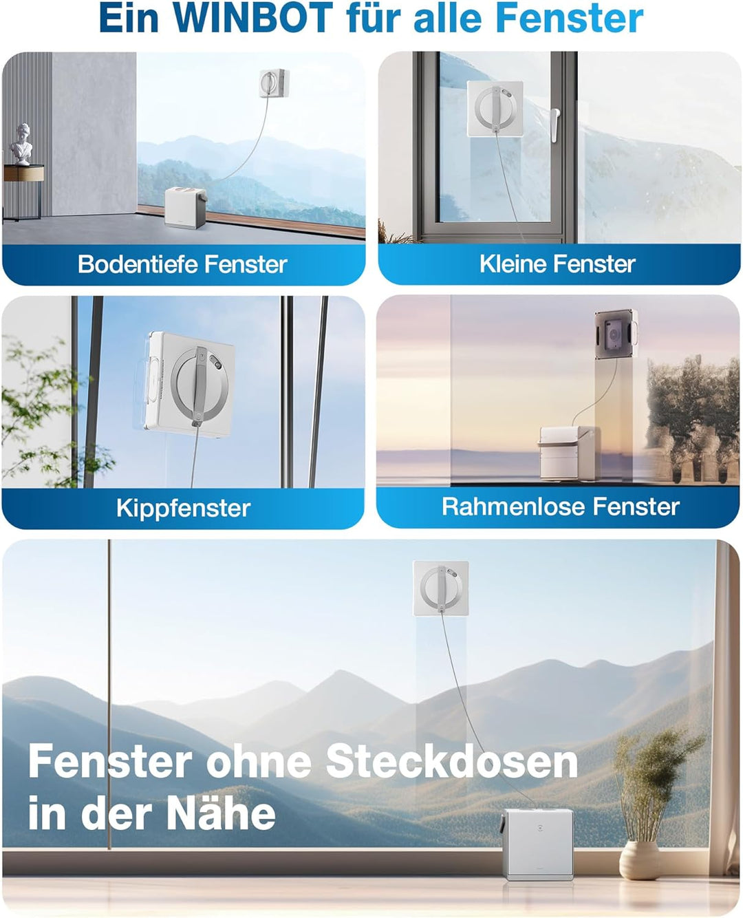 ECOVACS WINBOT W2 Omni Fensterputzroboter mit 6-in-1 Multifunktionsstation, integrierter 4500mAh Akk