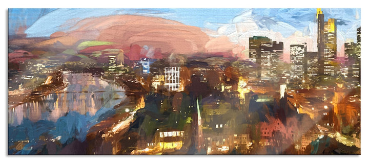 Glasbild Panorama | Wandbild aus Echtglas | Frankfurt am Main Skyline | 100x40 cm | inkl. Aufhängung