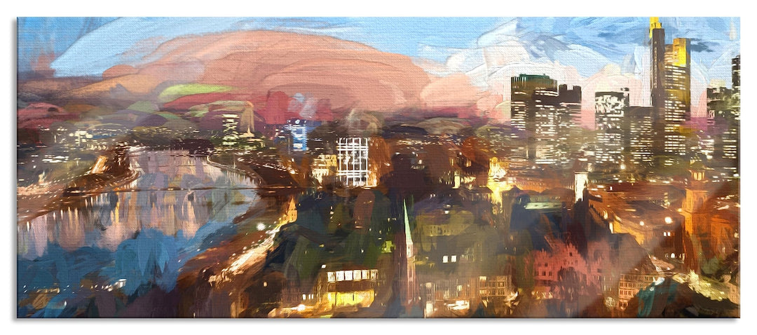 Glasbild Panorama | Wandbild aus Echtglas | Frankfurt am Main Skyline | 120x50 cm | inkl. Aufhängung