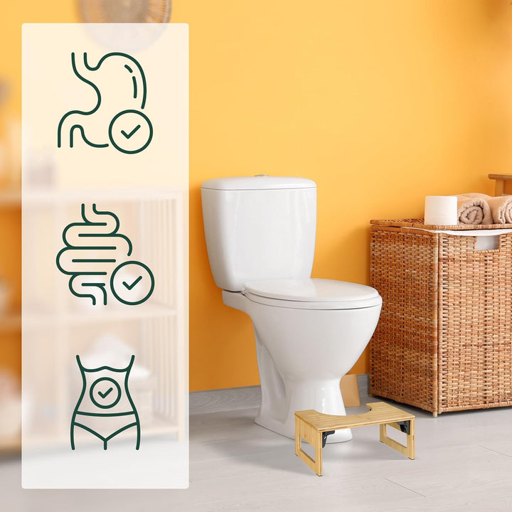 Relaxdays Toilettenhocker, klappbar, Stuhlgang Unterstützung, WC Hocker Erwachsene, Bambus, HBT: 18,