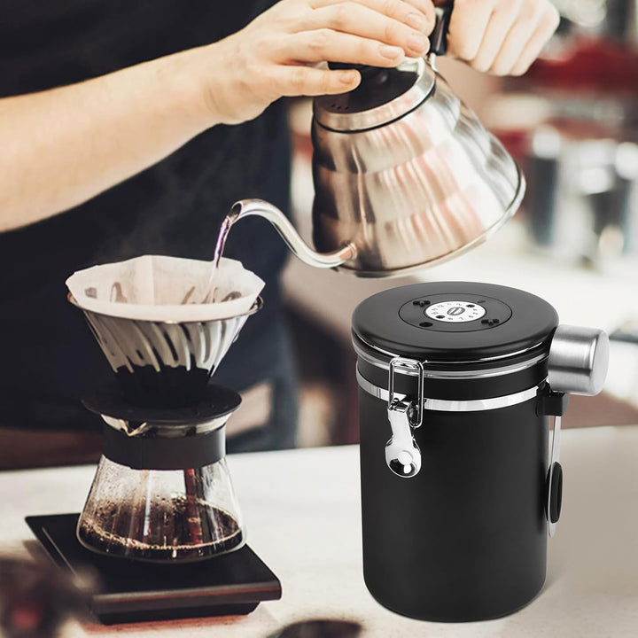 LWMTT Luftdichter Kaffeebehälter aus Edelstahl, 1,8L, mit Auslassventil, Vorratsdose für Kaffeebohne