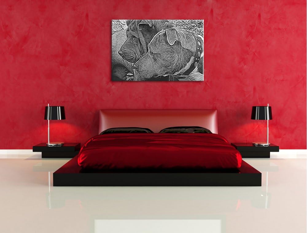 zwei Hunde im Profil Deluxe Format: 100x70 cm auf Leinwand, XXL riesige Bilder fertig gerahmt mit Ke