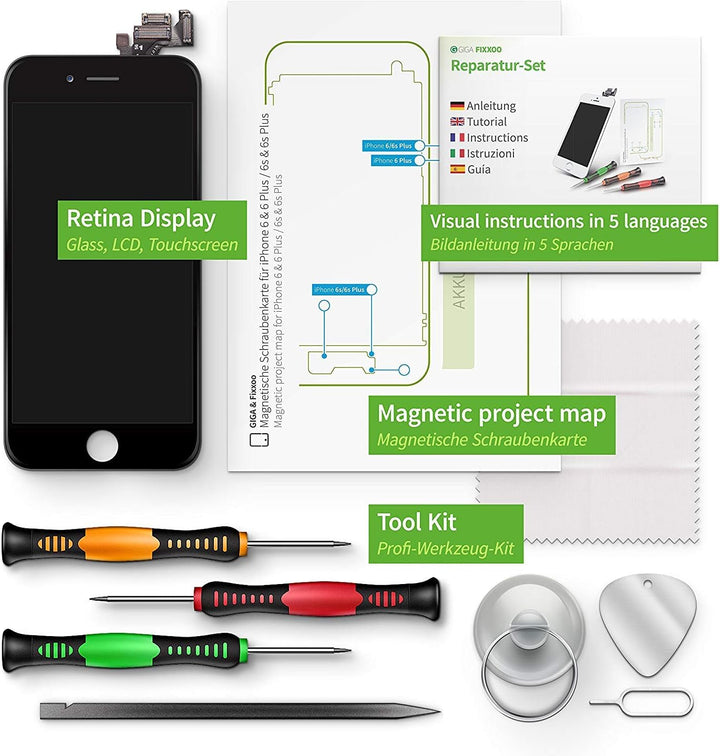 GIGA Fixxoo® iPhone 6s Plus Display Original [inkl. Werkzeug-Kit] - Retina LCD Glas mit Touchscreen