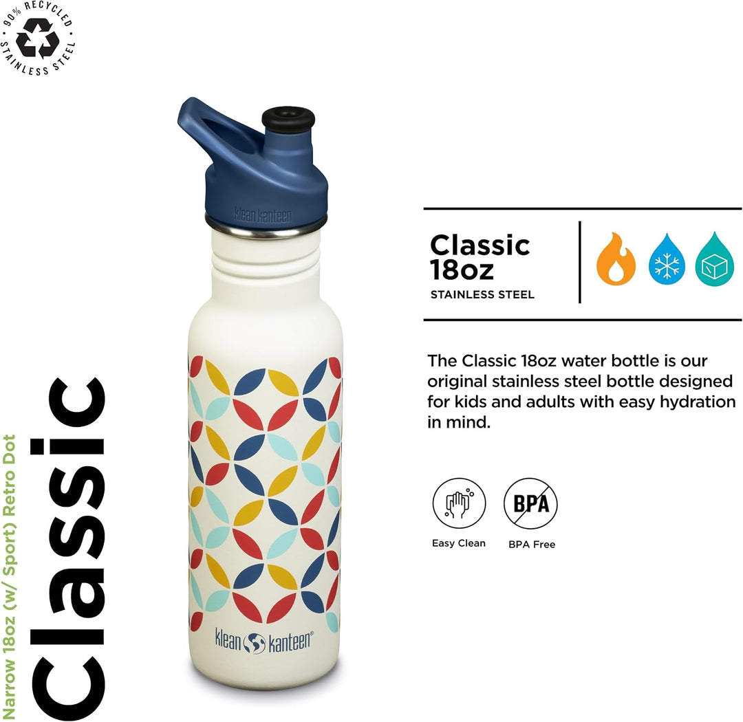 Klean Kanteen Classic Narrow Trinkflasche Retro-Punkt 532 ml, Retro-punkt