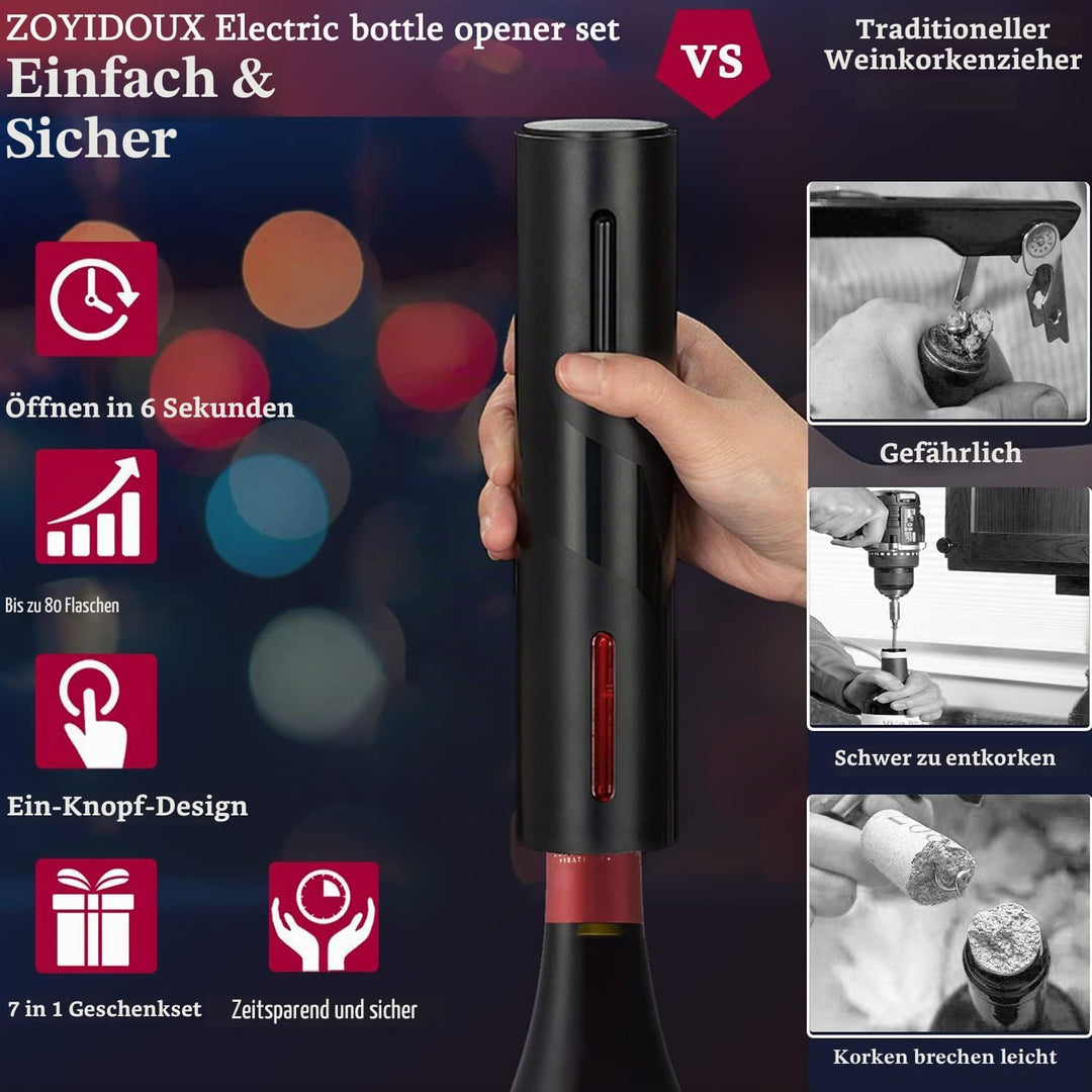 ZOYIDOUX 7 in 1 Wiederaufladbarer elektrischer Weinöffner Geschenkset Elektrischer Korkenzieher mit