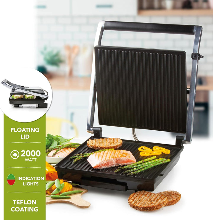 DOMO DO9135G Kontaktgrill - Edelstahl - Ideal zum Grillen von Paninis, Toasts, Fleisch, Fisch und Ge