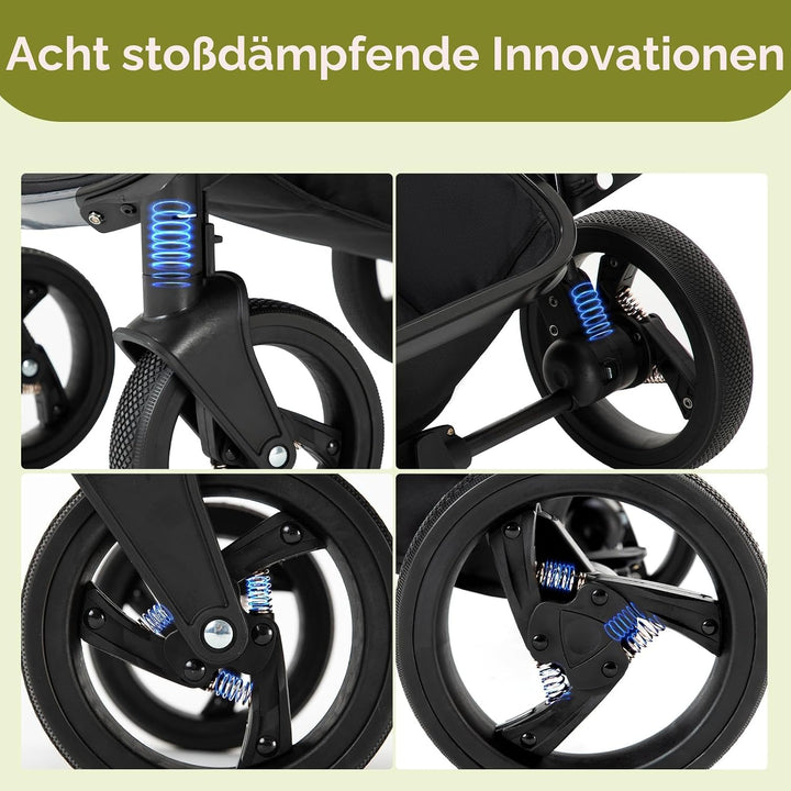 Gcarebb PU Leder 3 in 1 Kinderwagen, Buggy Mit Auto Babyschale, Mit Einem Klick Zusammenklappbarer T