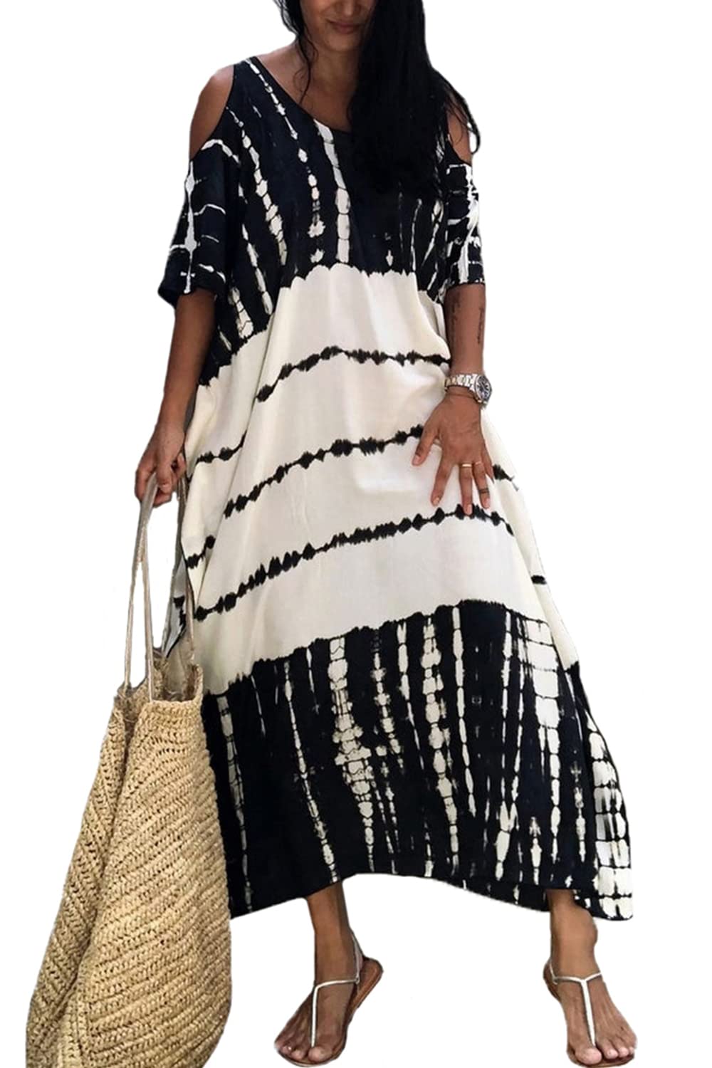 Sommer Long Kaftan Bohemian Loungewear Strandbadeanzug Aufdecken Maxikleid für Damen Einheitsgrösse