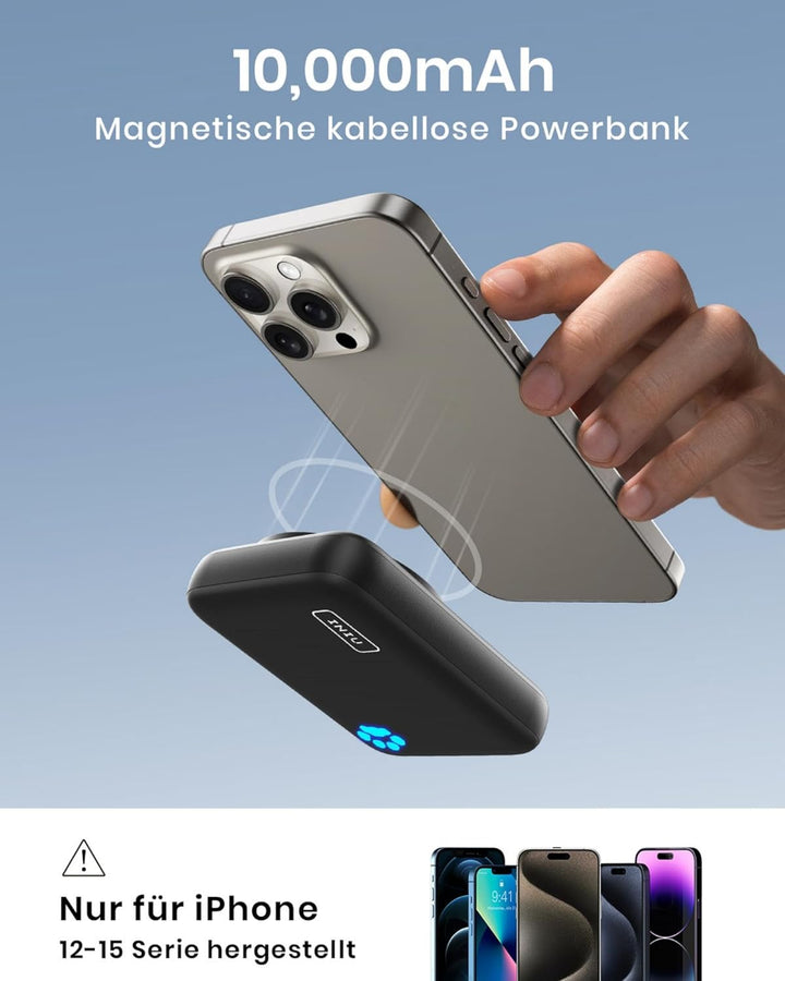 SAFUEL Magnetische Power Bank 10000mAh, Wireless Powerbank Klein Aber Stark Externe Handyakkus,USB C