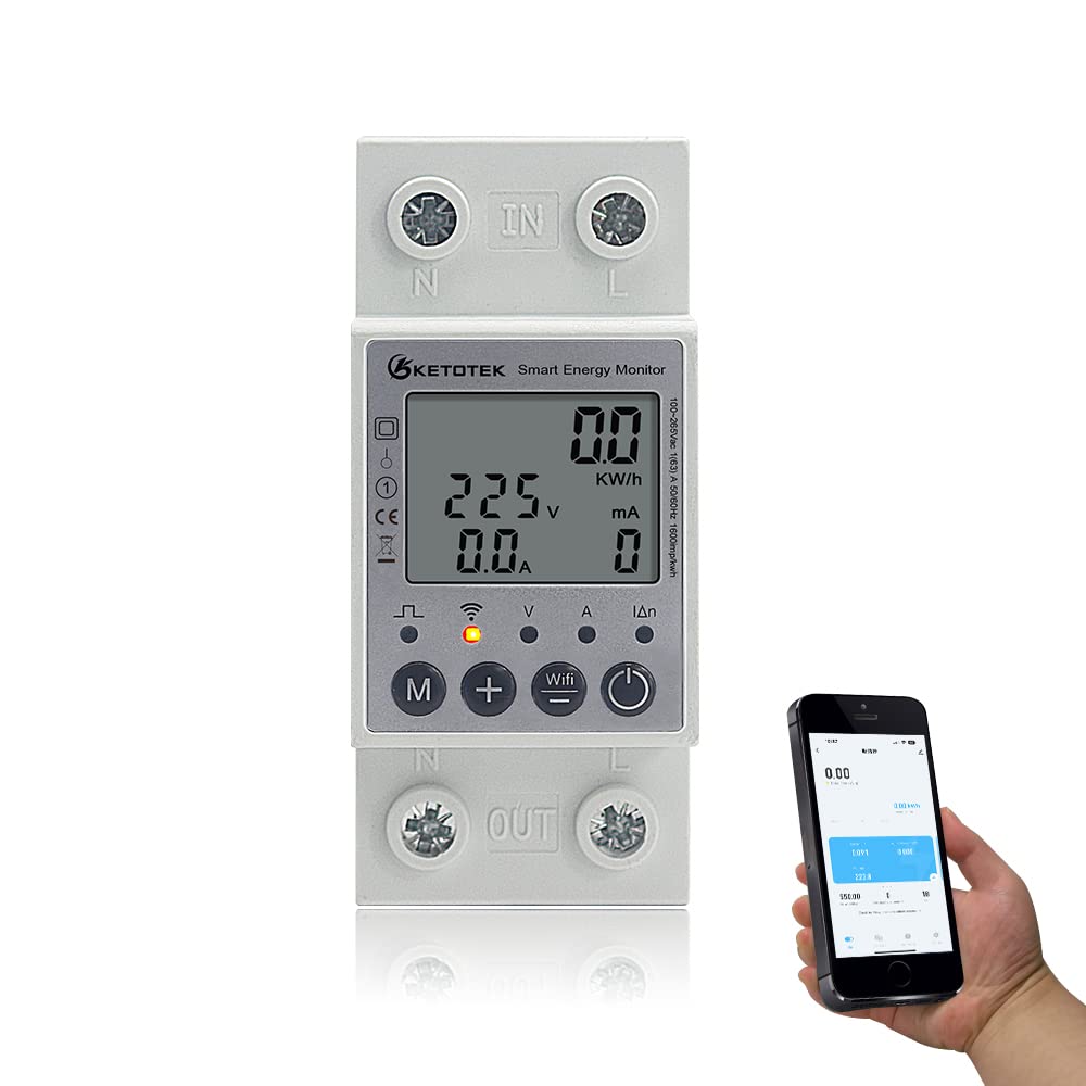 KETOTEK Smart 1 Phasig Stromzähler Hutschiene Digitale LCD Energiezähler KWh Zähler WLAN Fernbedienu