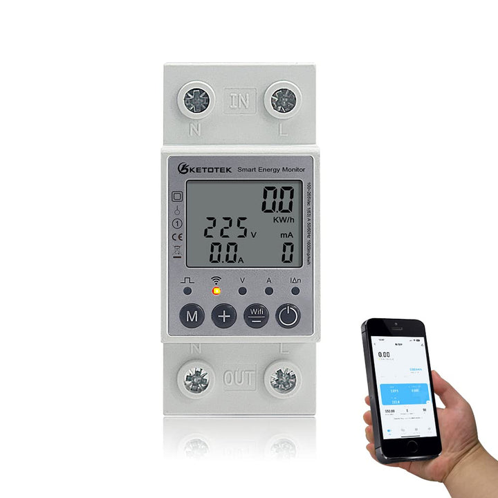 KETOTEK Smart 1 Phasig Stromzähler Hutschiene Digitale LCD Energiezähler KWh Zähler WLAN Fernbedienu