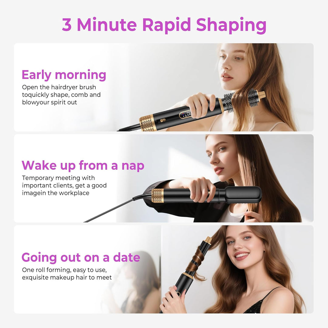 5 IN 1 Hairstyler 1000W Haarstyler, LCD Air Brush Rundbürstenföhn, Lockenstab und Haarglätter, 3 Tem