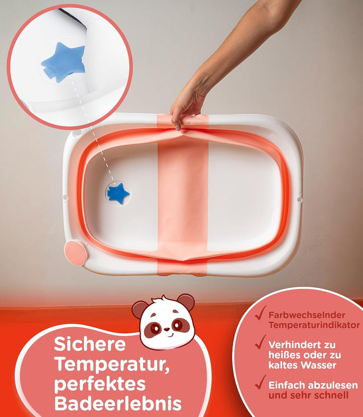 Baby Badewanne Faltbar Antirutsch Ergonomisch Neugeborene Bis 2 Jahre Rosa + Panda Kissen Gross und