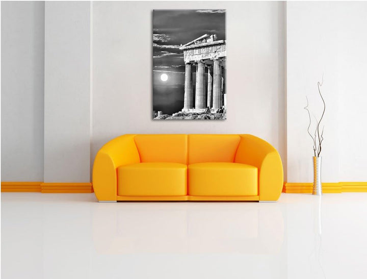 Pixxprint Monocrome, Tempel der Athene bei Sonnenuntergang, Format: 100x70 auf Leinwand, 100x70