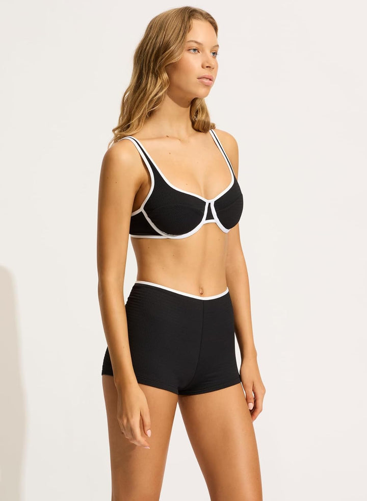 Seafolly Damen Boyleg Bottom Swimsuit Bikini-Unterteile 4 Beach Bound Schwarz, 4 Beach Bound Schwarz