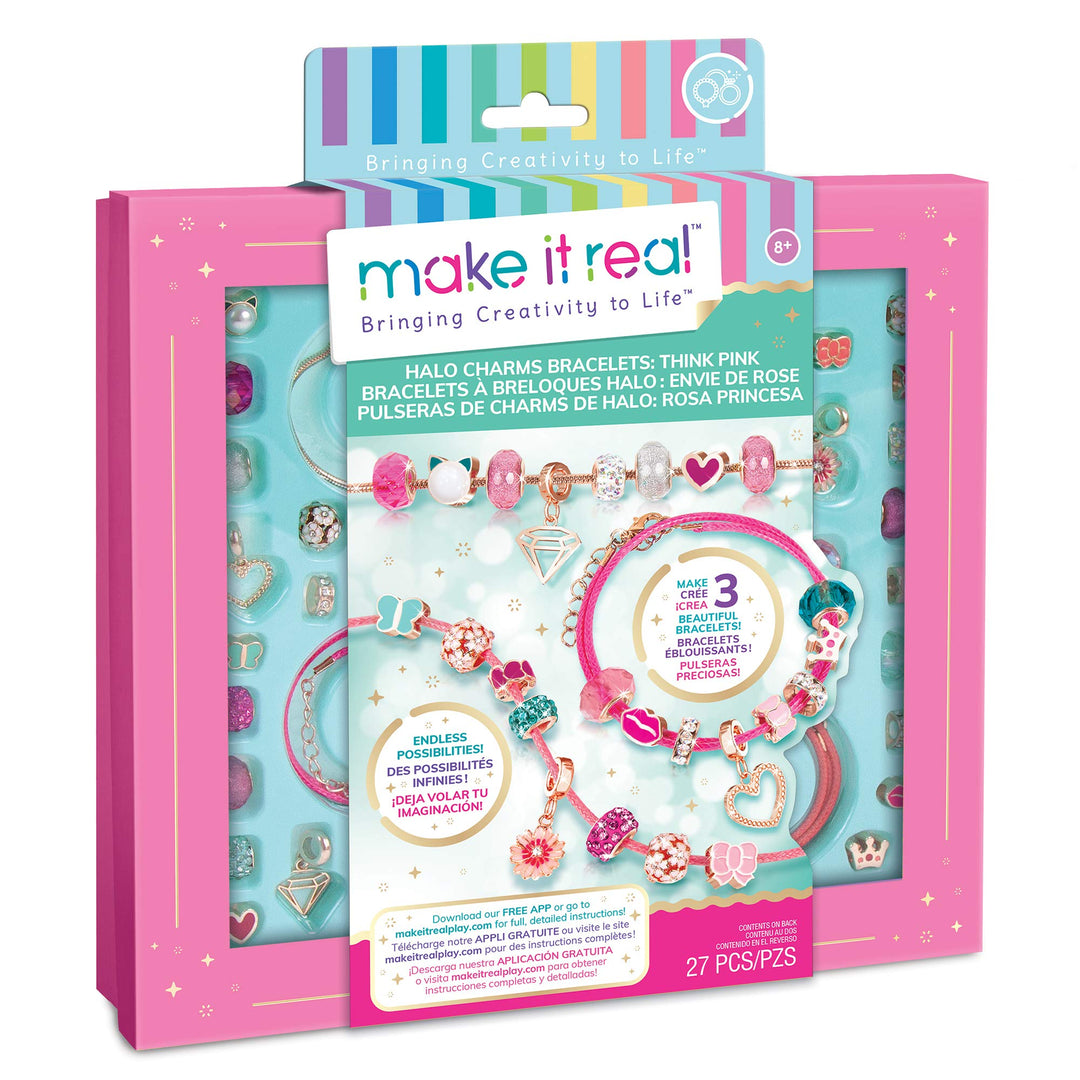 Make It Real Rosa Freundschaftsband-Set mit Halo-Anhängern und Perlen! - Kinderschmuck - Geschenke f