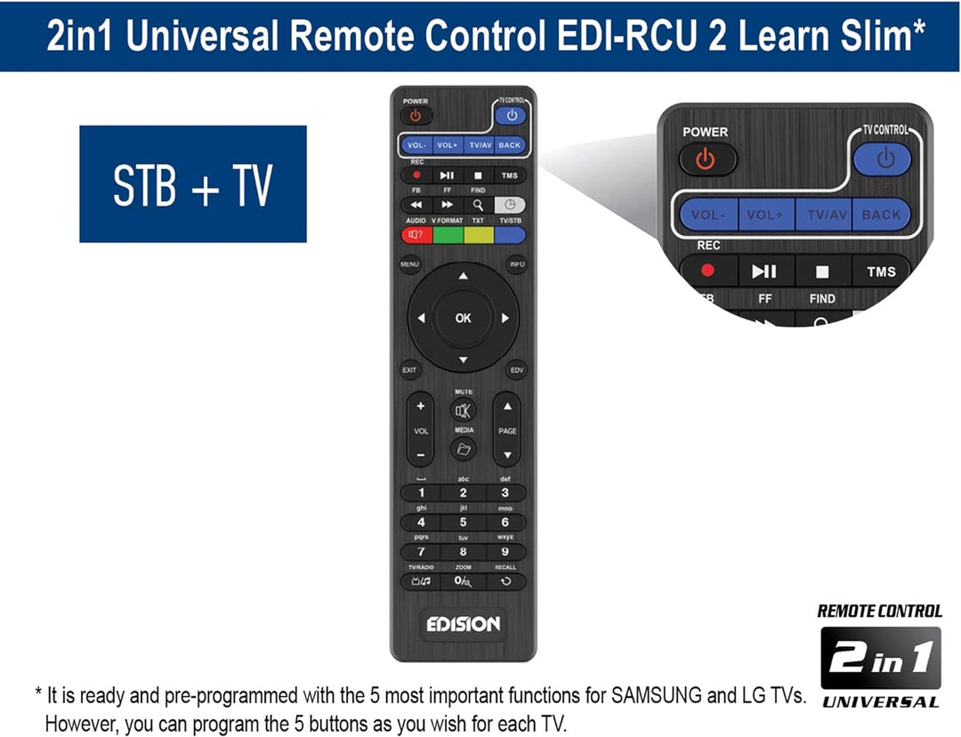 Edision PICCOLLINO S2+T2/C Combo Receiver H.265/HEVC (DVB-S2, DVB-T2, DVB-C) Full HD USB schwarz Sin