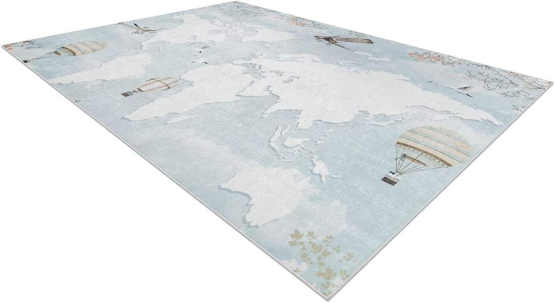 Kinderteppich Bambino Waschteppich Weltkarte für Kinder Anti-Rutsch - blau 140x190 cm 140x190 cm Bam