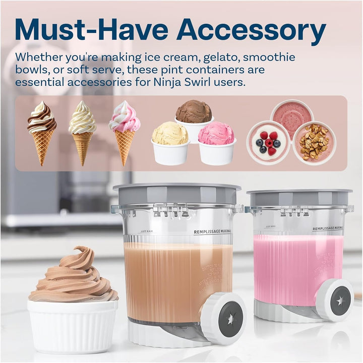 2er-Pack Ersatz-Pints und Deckel für Ninja Swirl by CREAMi NC700 Serie von MMOBIEL – Klare Eiscremeb