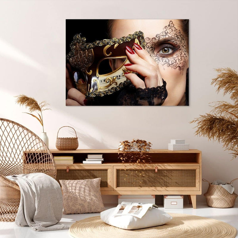 Bilder auf Leinwand 100x70cm Leinwandbild Frau Mode Venedig Maske Gross Wanddeko Bild Schlafzimmer K