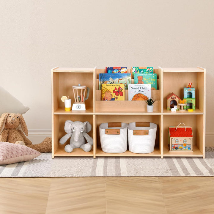 OOOK Montessori-Bücherregal und Spielzeugorganizer, 2-stufiges Horizontales Bücherregal, Spielzeugau
