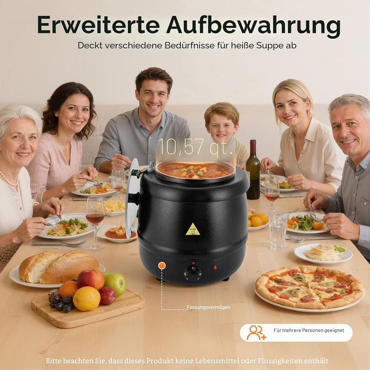 Elektrischer Suppenwärmer 10 Liter, Suppentopf mit Herausnehmbarem Edelstahl Einsatz &amp; Kappbare Deck