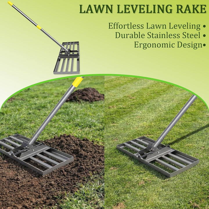 Rasenrakel 213 cm, 76 x 25 cm Rasen-Nivelliergerät aus Edelstahl, Ergonomischer Rasen-Nivellierreche