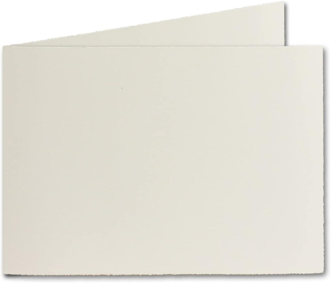 50x DIN A6 Vintage Faltkarten, Büttenpapier, 105 x 148 mm - quer-doppelt, Natur-Weiss 240 g/m² - Vel