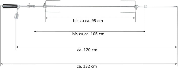 BBQ-Toro Grillspiess Set, 120 cm, inkl. Edelstahl Motor, 220V - 240V, inkl. 2 Stück Fleischklammern,