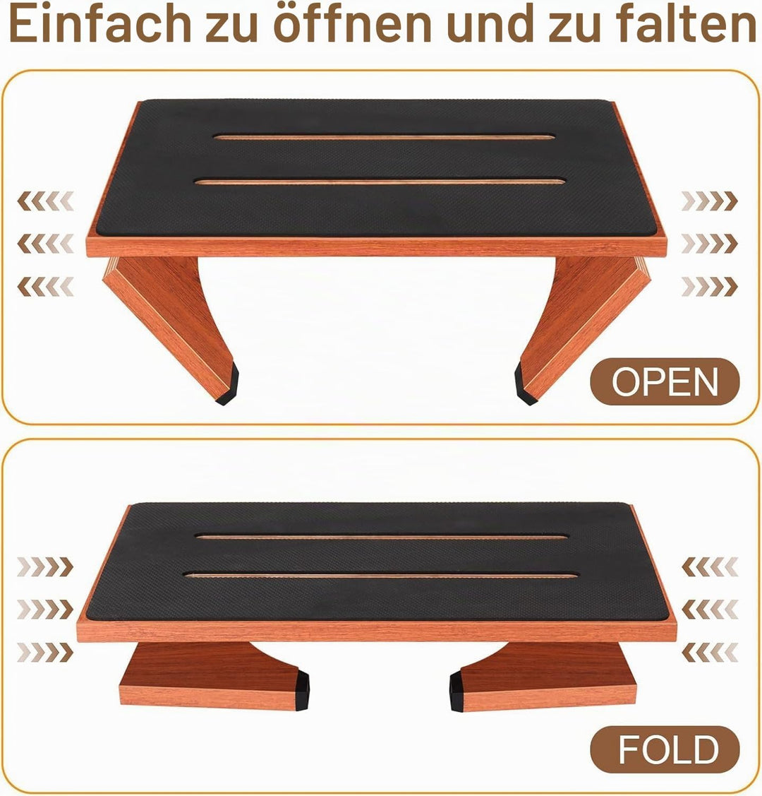 Klappbarer Tritthocker aus HolzTritthocker für Erwachsene und Senioren mit Rutschfester Gummiauflage